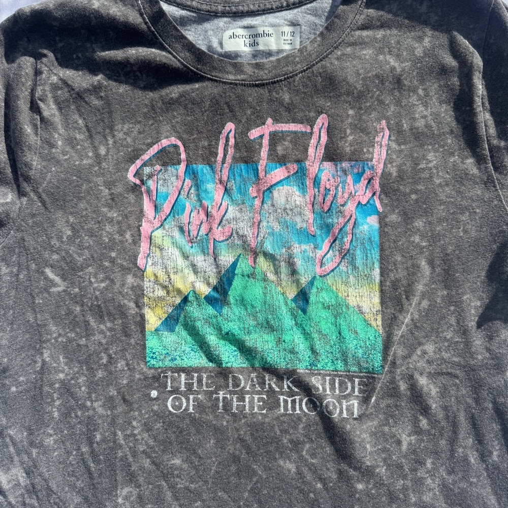 abercrombie kids Black Acid Wash Graphic Long Sleeve Tee with Teal & Pink Print